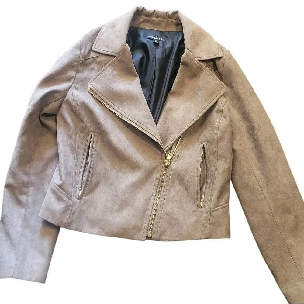 J. Crew Jacket Women's XS Taupe Faux Suede Moto Zip Neutral